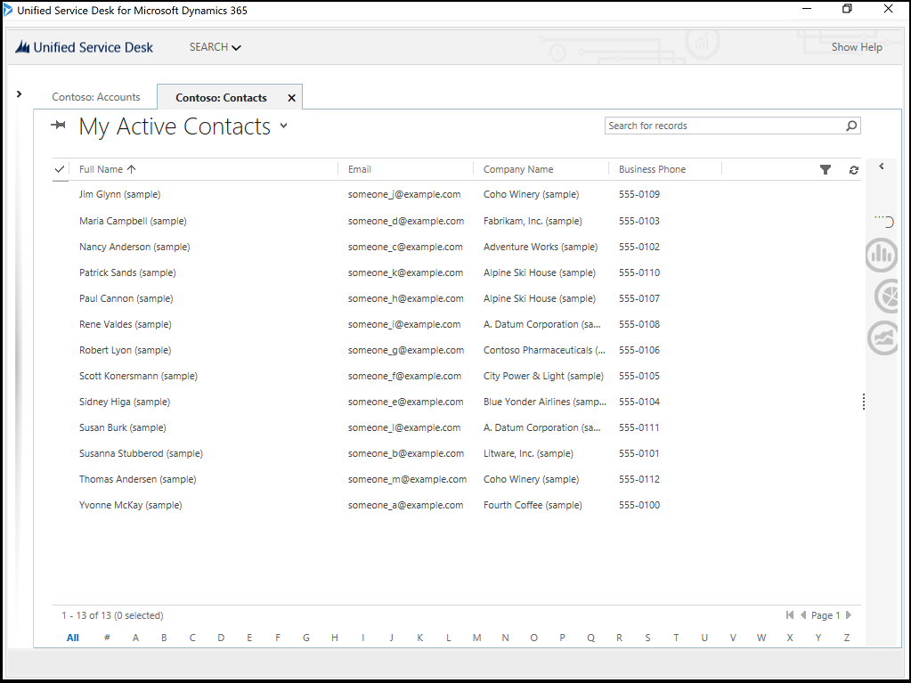 Contact records displayed Contact records displayed.