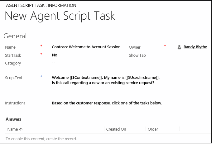 Create an agent script task Create an agent script task.