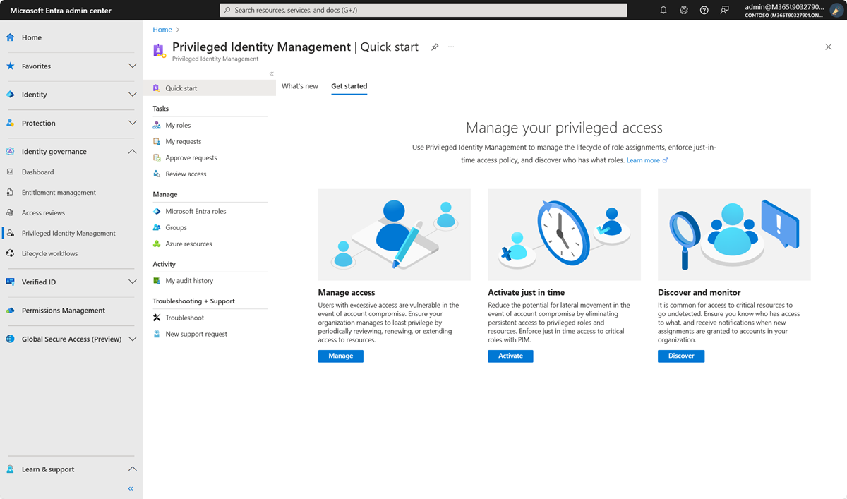 Screenshot of Privileged Identity Management in the Azure portal.