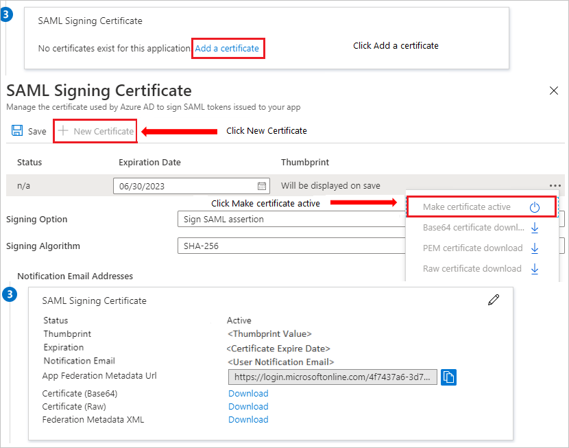 Screenshot showing the Certificate download link.