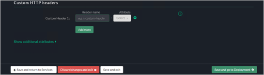 Screenshot of the Akamai EAA console Custom HTTP headers settings for SSH-SECURE with the Save and go to Deployment button in the bottom right corner.