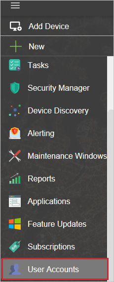Screenshot shows User Accounts selected from the navigation panel.