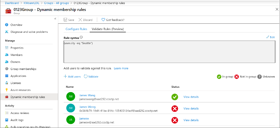 Screenshot that shows the results of rule validation.