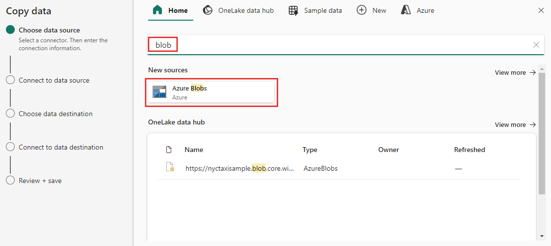 ภาพหน้าจอของหน้าจอเลือกแหล่งข้อมูล