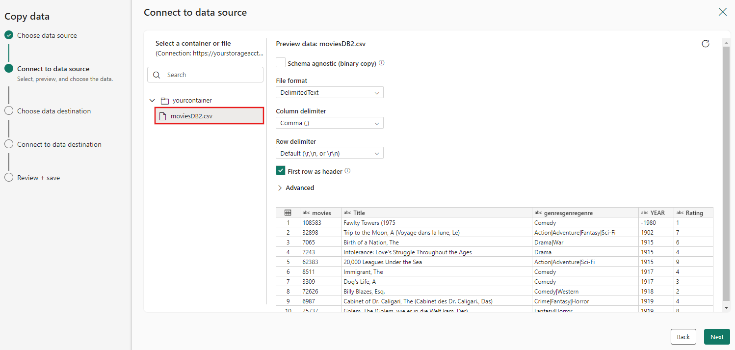 สกรีนช็อตที่แสดงวิธีการเลือกแหล่งข้อมูล