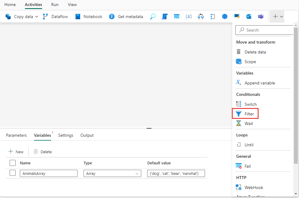 สกรีนช็อตของ Fabric UI ที่มีบานหน้าต่างกิจกรรมและกิจกรรมการค้นหาที่เน้น
