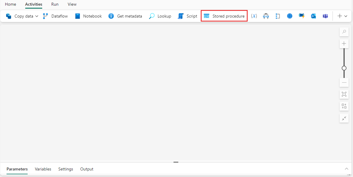 Screenshot showing where to select the Stored procedure activity.