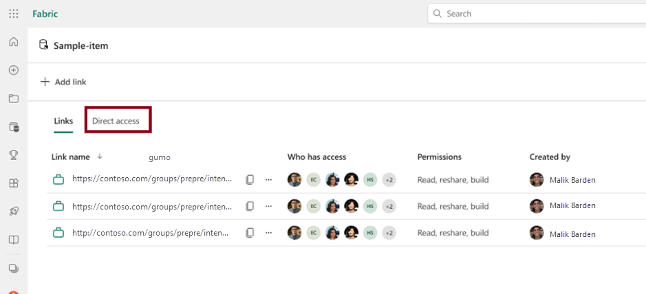สกรีนช็อตของการเลือกแท็บการเข้าถึงโดยตรง