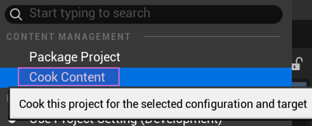 Cook option within Unreal Editor