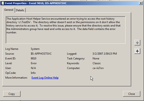 Screenshot showing the Event Properties information window.
