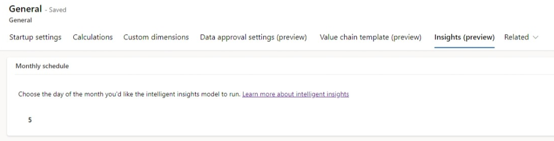 Screenshot of the model run settings page for intelligent insights.