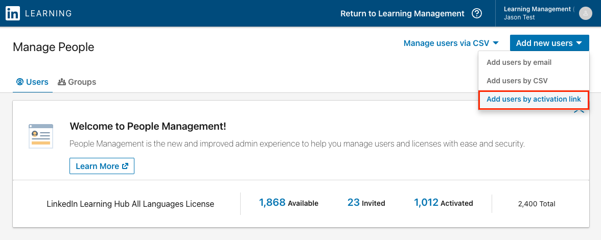 Add users by activation link