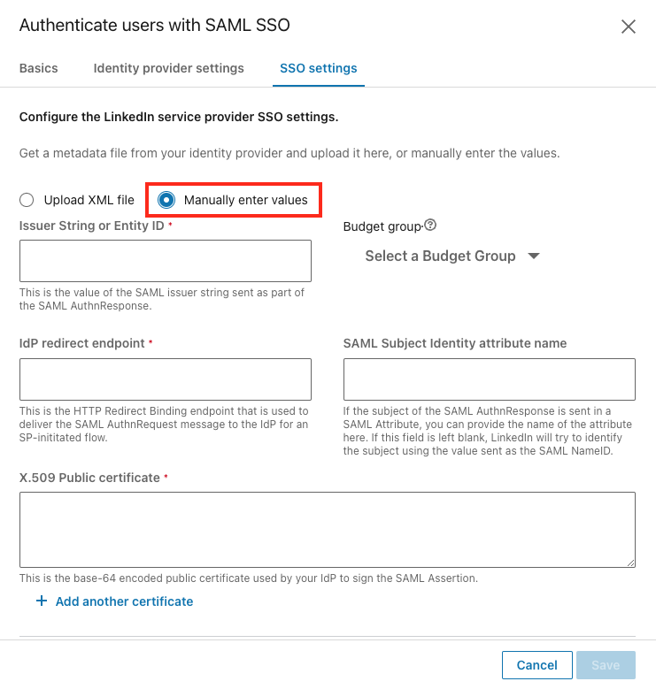 Manually enter metadata values