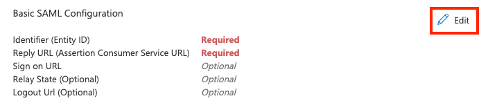 Basic SAML configuration section