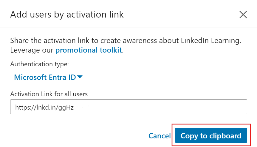 Copy activation link