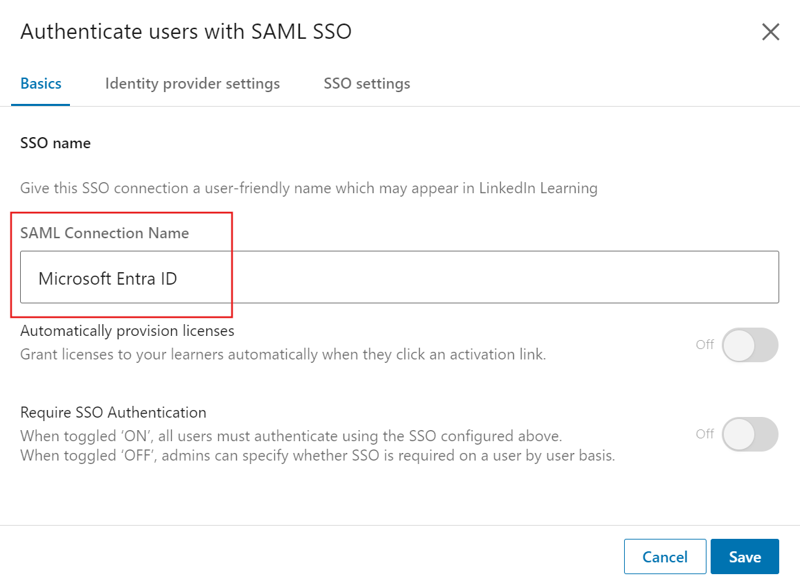 Give SSO connection a name.