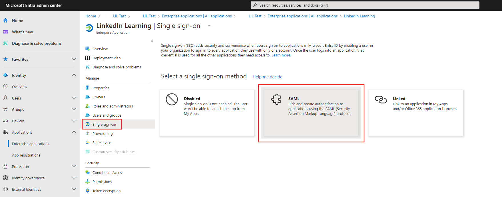 Select SAML application
