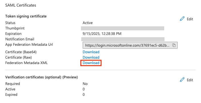 Download metadata XML file