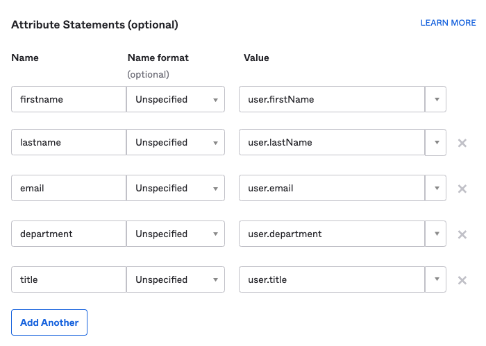 Okta attribute statements