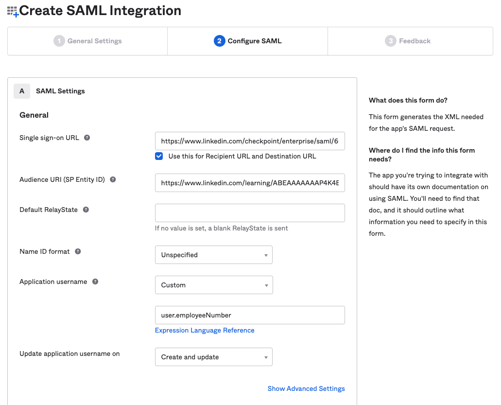 Configure Okta application settings
