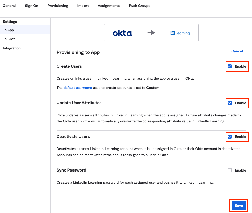 Provision to app settings