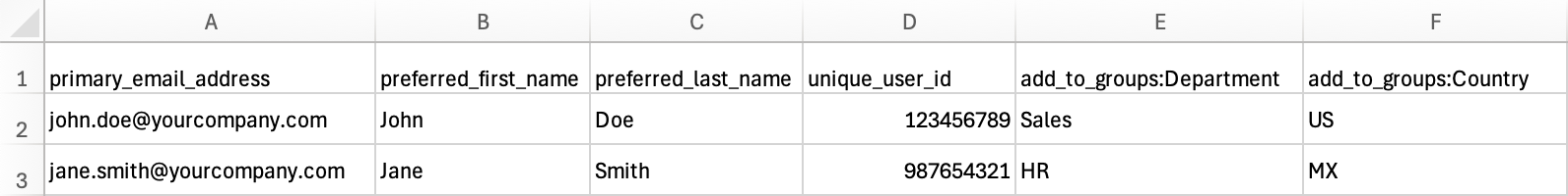CSV Example showing add_to_groups column