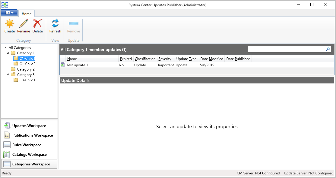 Screenshot of Categories Workspace