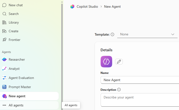Agent Builder entry point in Microsoft 365 Copilot