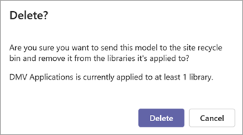 Screenshot of the Delete model confirmation page.