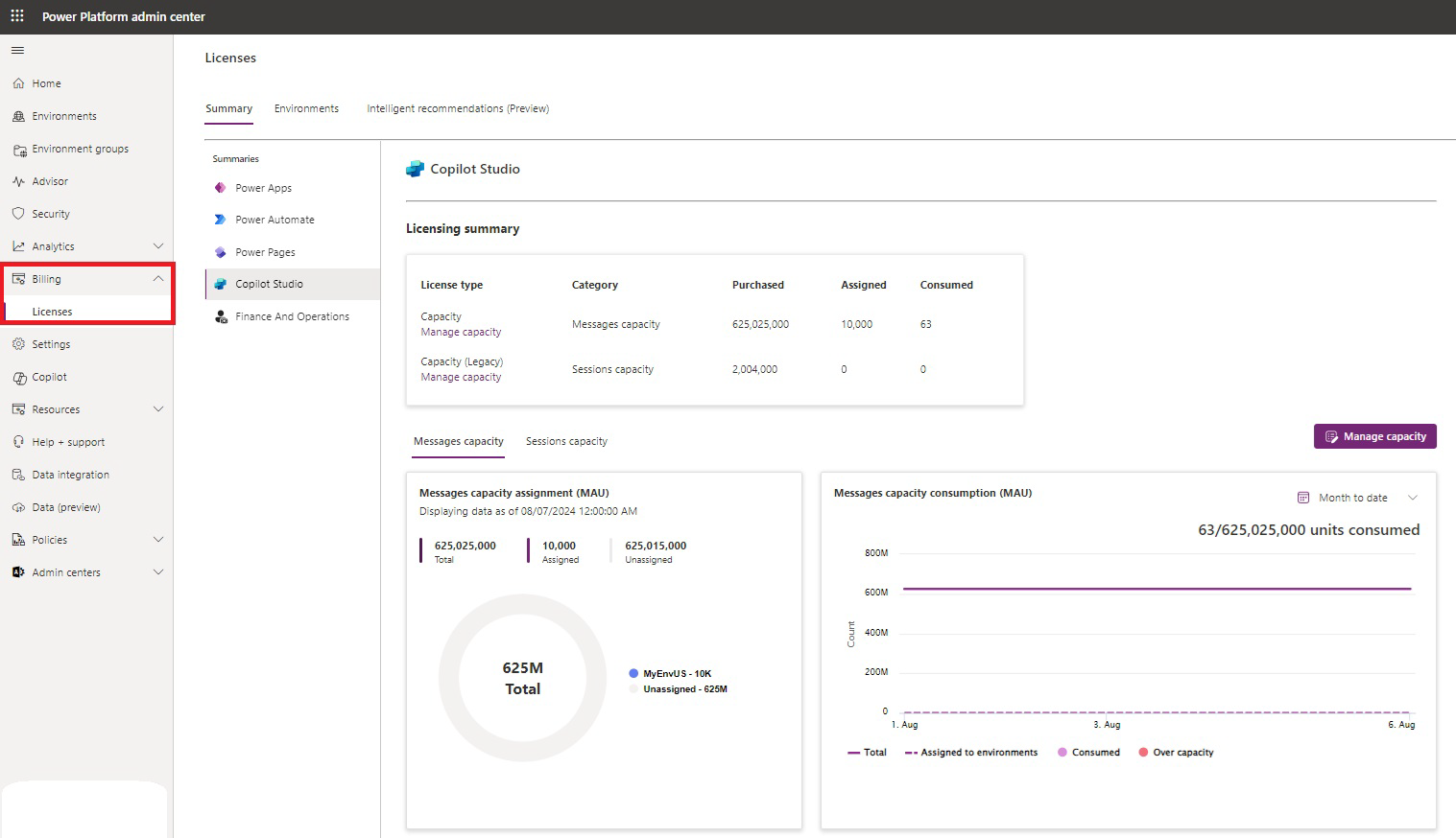 เซสชันที่เรียกเก็บเงินจะแสดงใน Power Platform การเรียกเก็บเงิน