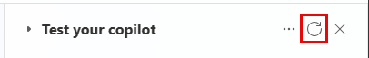 สกรีนช็อตของปุ่มรีเซ็ตบานหน้าต่างทดสอบ Copilot ที่มีลักษณะคล้ายลูกศรวงกลม