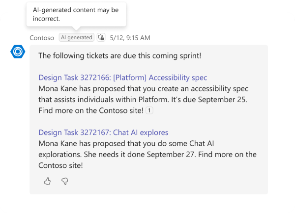 Screenshot shows an AI label in a bot message.