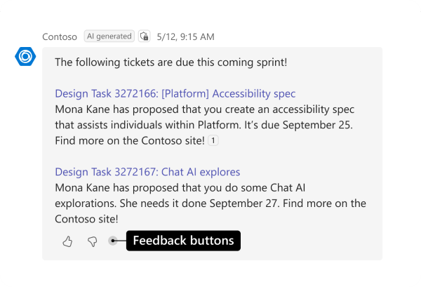 Screenshot shows the feedback buttons in a bot.