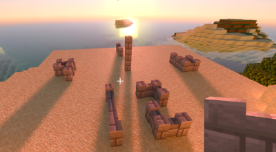 A sunset and a series of structures casting long and dramatic shadows