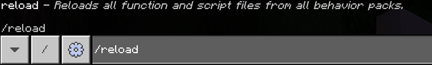 Image of the reload command being run in the chat and commands window.