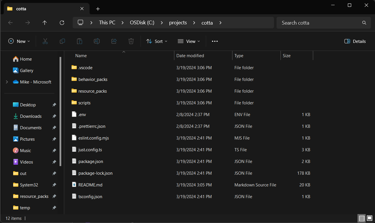 Initial Project Folder Contents