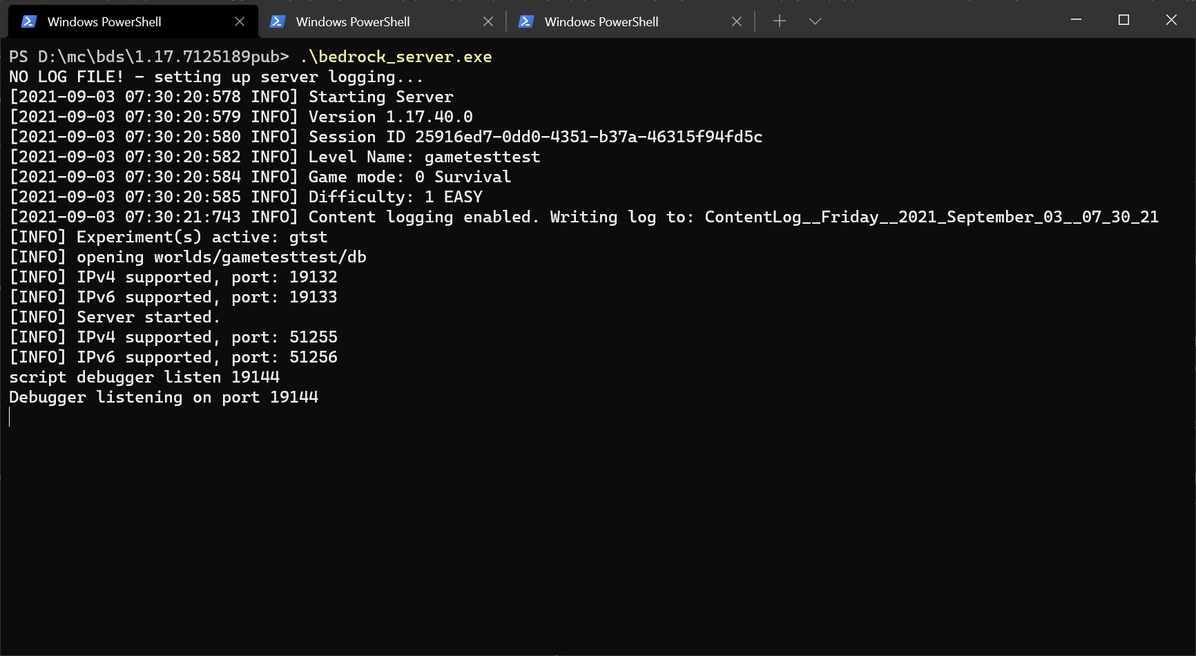 Server debugger listening to a port
