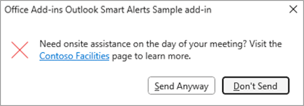 A sample Smart Alerts dialog containing a link.
