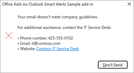 A sample Smart Alerts dialog containing a bulleted list.