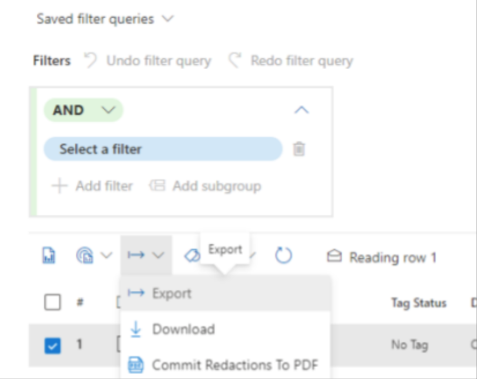 Screenshot of the task being exported in Purview.