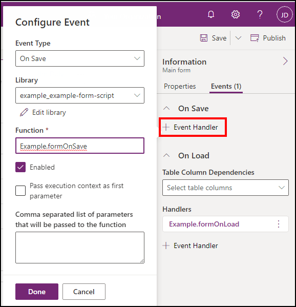 Configure form On Save handler