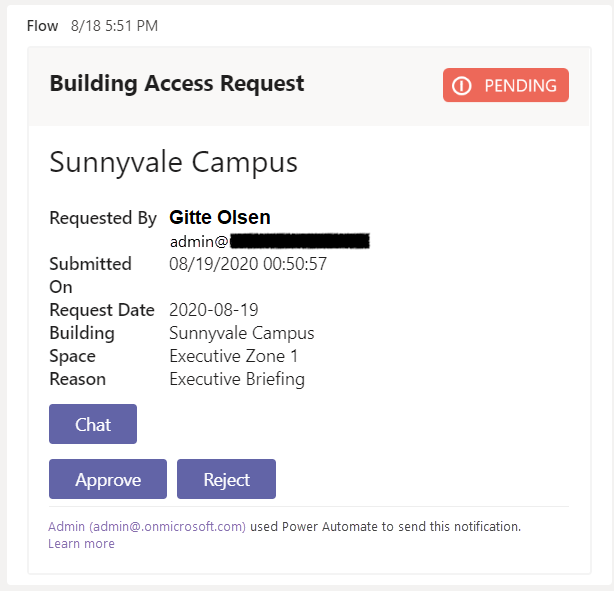 ภาพหน้าจอของหน้าจอคำขอแอป Building Access