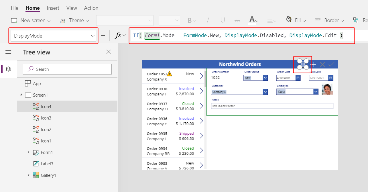 ตั้งค่าคุณสมบัติ DisplayMode ของไอคอนถังขยะ