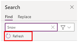 ใช้ปุ่มรีเฟรชเพื่อรีเฟรชผลลัพธ์การค้นหาตามการเปลี่ยนแปลงภายในองค์ประกอบของแอป