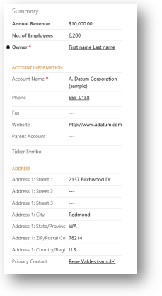 แผงแรกของฟอร์ม CRM สำหรับแท็บเล็ต แผงแรกของฟอร์ม CRM สำหรับแท็บเล็ต