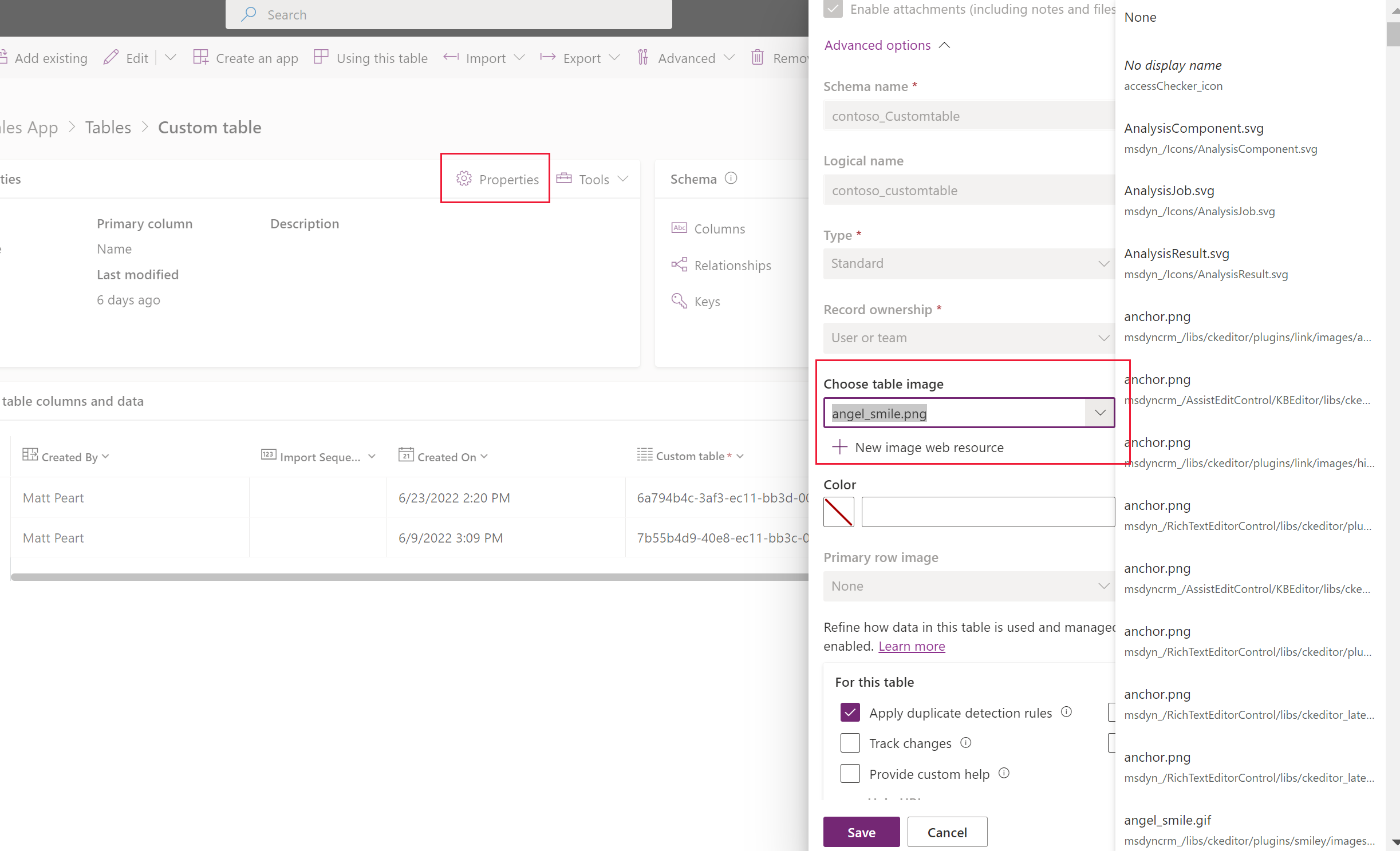 เลือกไอคอนตารางที่คุณต้องการหรือสร้างใหม่