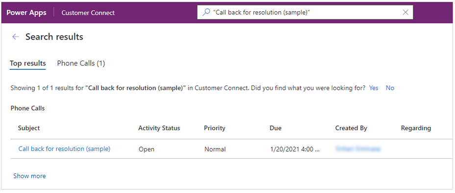 ตัวอย่างผลลัพธ์สำหรับการค้นหาที่ใช้การจับคู่ตรงกันทุกประการ