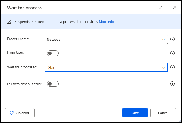 ภาพหน้าจอของการดำเนินการรอกระบวนการ