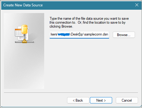 สกรีนช็อตของพาธแบบเต็มของไฟล์แหล่งข้อมูล