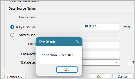 สกรีนช็อตของการทดสอบการเชื่อมต่อ
